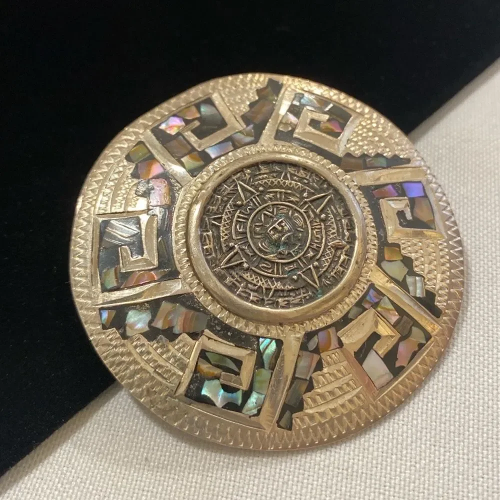 Vintage Sterling Silver MOP Inlay Pendant Brooch